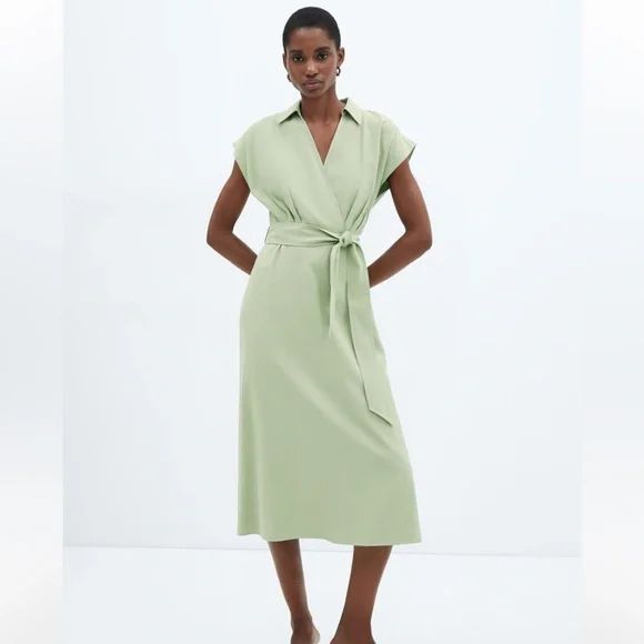 Mango - Belt Wrap Dress Green Apple - 8 - Women